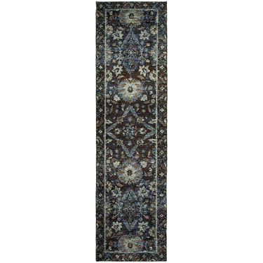 Oriental Weavers Andorra 7124A Navy and Blue Hallway Runner Polypropylene Runner Rug - 2'3" x 8'