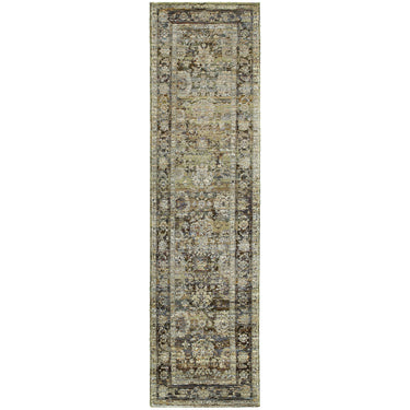 Oriental Weavers Andorra 7125C Green and Brown Hallway Runner Medallion Runner Rug - 2'3" x 8'