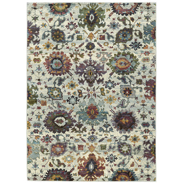 Oriental Weavers Andorra 7129A Stone and Multi Medium Living Room Rug Medallion Area Rug - 5'3" x 7'3"