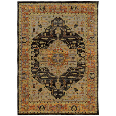 Oriental Weavers Andorra 7138B Gold and Brown Small Entryway Accent Medallion Area Rug - 1'10" x 3'2"