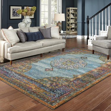 Oriental Weavers Andorra 7139A Blue and Multi Large Seating Area Rug Medallion Area Rug - 6'7" x 9'6"
