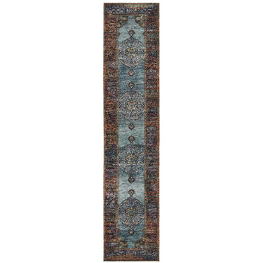 Oriental Weavers Andorra 7139A Blue and Multi Hallway Runner Medallion Runner Rug - 2'6" x 12'