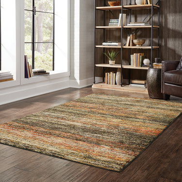 Oriental Weavers Atlas 8037C Gold and Charcoal Large Seating Area Rug Abstract Area Rug 6'7" x 9'6" — styled in a furnished room