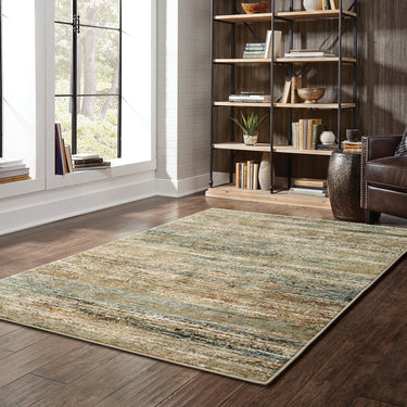 Oriental Weavers Atlas 8037J Gold and Green Oversized Dining Room Rug Polypropylene Blend Area Rug 8'6" x 11'7" — styled in a furnished room