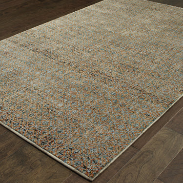 Oriental Weavers Atlas 8048B Blue and Gold Oversized Dining Room Rug Transitional Area Rug 8'6" x 11'7" — angled view showing pattern scale