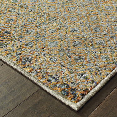 Oriental Weavers Atlas 8048B Blue and Gold Hallway Runner Transitional Runner Rug - 2'3" x 8'