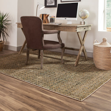 Oriental Weavers Atlas 8048P Green and Gold Oversized Dining Room Rug Polypropylene Blend Area Rug 7'10" x 10'10" — room setting