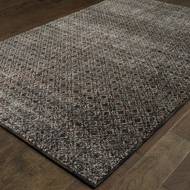 Oriental Weavers Atlas 8048Q Black and Gray Extra Large Room Anchor Polypropylene Blend Area Rug 10' x 13'2" — angled view showing pattern scale