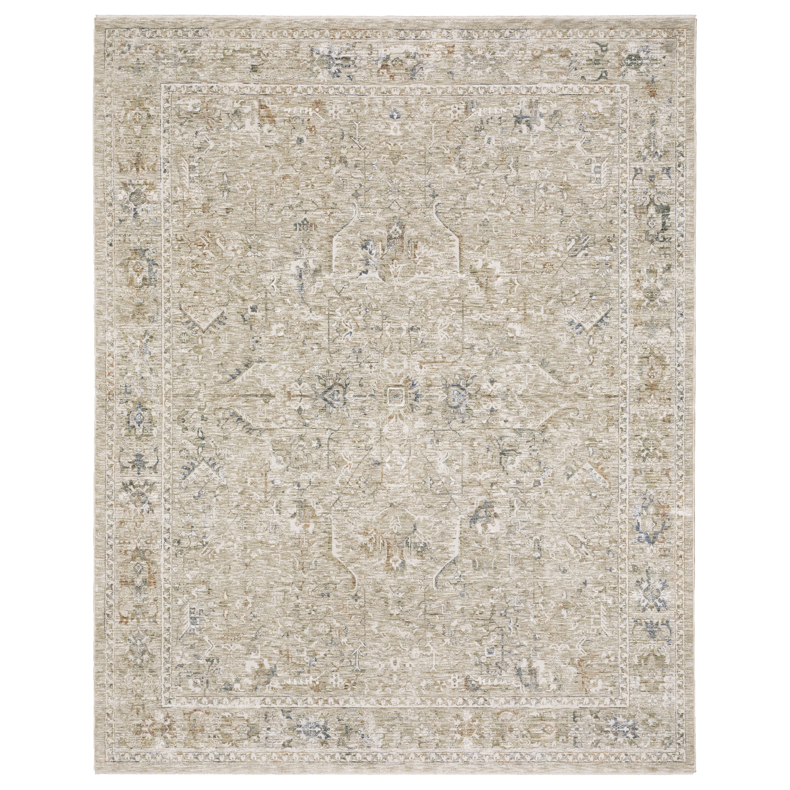 Oriental Weavers Avalon AVA02 Beige and Blue Large Seating Area Rug Polyester Area Rug - 7'10" x 10'2"