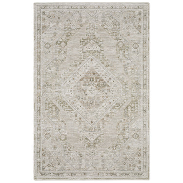 Oriental Weavers Avalon AVA06 Beige and Ivory Compact Bedroom Accent Medallion Area Rug 3'2" x 5' — full overhead view of the rug