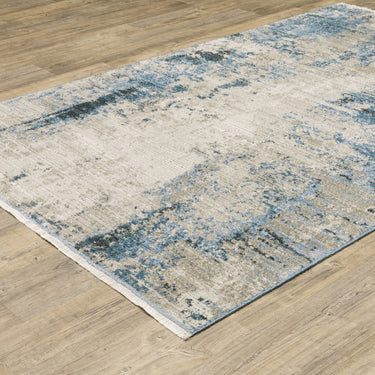Oriental Weavers Bauer 041L2 Blue and Beige Large Seating Area Rug Modern Area Rug 6'7" x 9'6" — angled view showing pattern scale