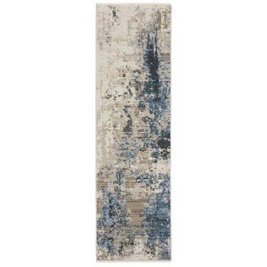 Oriental Weavers Bauer 041L2 Blue and Beige Hallway Runner Polyester Runner Rug 2'3" x 7'6" — runner shape view