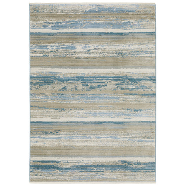 Oriental Weavers Bauer 042L2 Blue and Beige Hallway Runner Modern Runner Rug 2'3" x 7'6" — full overhead view of the rug