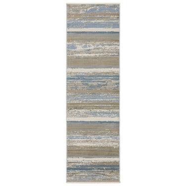 Oriental Weavers Bauer 042L2 Blue and Beige Hallway Runner Modern Runner Rug 2'3" x 7'6" — runner shape view