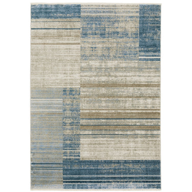 Oriental Weavers Bauer 090B2 Blue and Beige Large Seating Area Rug Geometric Area Rug 6'7" x 9'6" — full overhead view of the rug