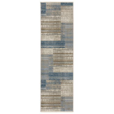 Oriental Weavers Bauer 090B2 Blue and Beige Hallway Runner Modern Runner Rug 2'3" x 7'6" — runner shape view