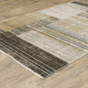 Oriental Weavers Bauer 090N2 Beige and Charcoal Oversized Dining Room Rug Polyester Area Rug 7'10" x 10'10" — angled view showing pattern scale
