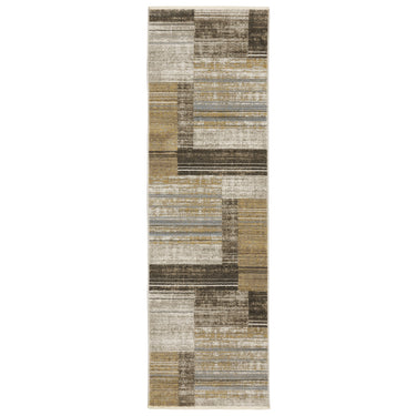 Oriental Weavers Bauer 090N2 Beige and Charcoal Hallway Runner Modern Runner Rug 2'3" x 7'6" — runner shape view