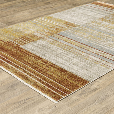 Oriental Weavers Bauer Orange 090R2 Rust and Gold Compact Bedroom Accent Modern Area Rug 3'10" x 5'5" — angled view showing pattern scale