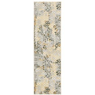 Oriental Weavers Bowen Grey 108W2 Gray and Gold Hallway Runner Floral Runner Rug 2'3" x 7'6" — runner shape view