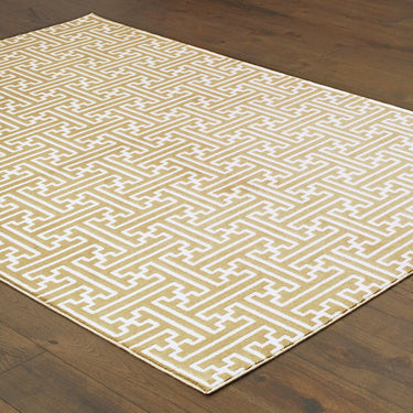Oriental Weavers Bowen 1333Y Gold and Ivory Large Seating Area Rug Geometric Area Rug 6'7" x 9'6" — angled view showing pattern scale