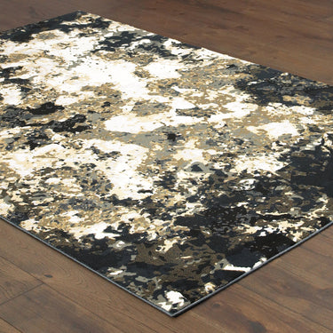 Oriental Weavers Bowen 1808Q Navy and Gold Extra Large Room Anchor Abstract Area Rug 9'10" x 12'10" — angled view showing pattern scale