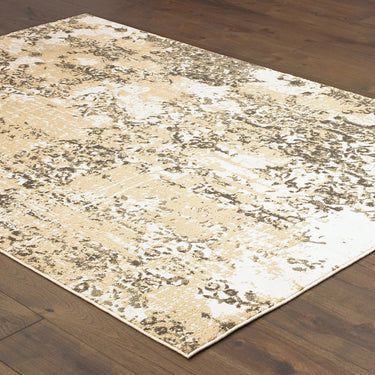 Oriental Weavers Bowen Grey 2067W Gray and Gold Large Seating Area Rug Polypropylene Area Rug 6'7" x 9'6" — angled view showing pattern scale