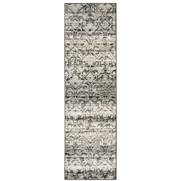 Oriental Weavers Bowen Grey 042H2 Gray and Ivory Hallway Runner Geometric Runner Rug 2'3" x 7'6" — runner shape view