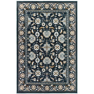 Oriental Weavers Bowen 534L2 Navy and Gold Compact Bedroom Accent Medallion Area Rug 3'10" x 5'5" — full overhead view of the rug