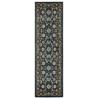 Oriental Weavers Bowen 534L2 Navy and Gold Hallway Runner Traditional Runner Rug 2'3" x 7'6" — runner shape view