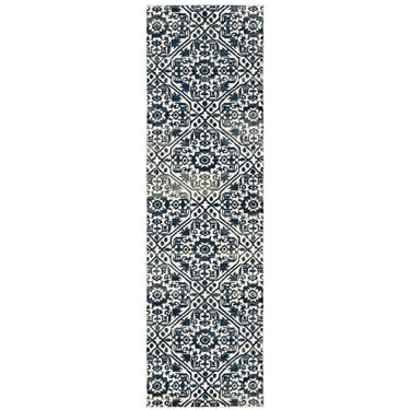 Oriental Weavers Bowen 5506E Navy and Ivory Hallway Runner Polypropylene Runner Rug 2'3" x 7'6" — runner shape view