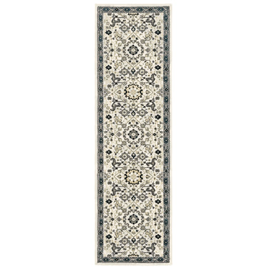 Oriental Weavers Bowen 073J2 Ivory and Navy Hallway Runner Traditional Runner Rug 2'3" x 7'6" — runner shape view