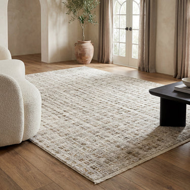 Oriental Weavers Branigan BRG07 Ivory and Brown Hallway Runner Modern Runner Rug 2'6" x 7'6" — styled in a furnished room