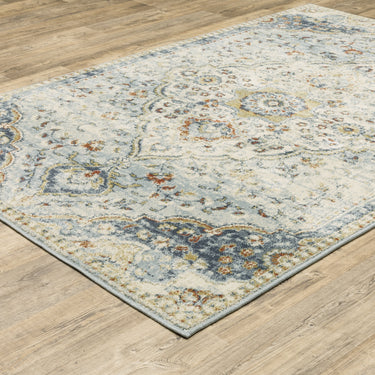 Oriental Weavers Branson BR01A Blue and Multi Medium Living Room Rug Medallion Area Rug 5'3" x 7'3" — angled view showing pattern scale