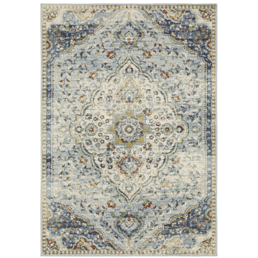Oriental Weavers Branson BR01A Blue and Multi Large Seating Area Rug Medallion Area Rug 6'7" x 9'2" — full overhead view of the rug