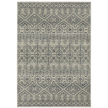 Oriental Weavers Branson BR02A Blue and Beige Compact Bedroom Accent Polypropylene Area Rug 3'3" x 5' — full overhead view of the rug