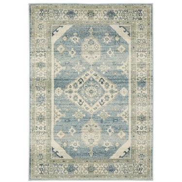 Oriental Weavers Branson BR03A Blue and Gray Large Seating Area Rug Traditional Area Rug 6'7" x 9'2" — full overhead view of the rug
