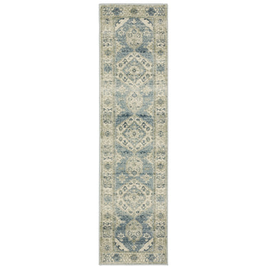 Oriental Weavers Branson BR03A Blue and Gray Hallway Runner Medallion Runner Rug 1'10" x 7'3" — runner shape view