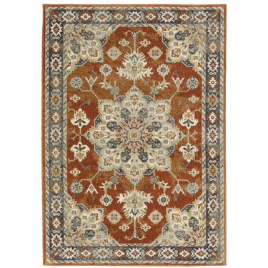 Oriental Weavers Branson Orange BR04A Rust and Beige Hallway Runner Medallion Runner Rug 1'10" x 7'3" — full overhead view of the rug