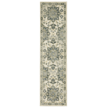 Oriental Weavers Branson BR04B Ivory and Blue Hallway Runner Medallion Runner Rug 1'10" x 7'3" — runner shape view
