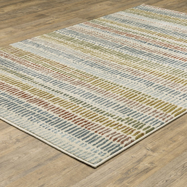 Oriental Weavers Branson BR06A Ivory and Multi Compact Bedroom Accent Contemporary Area Rug 3'3" x 5' — angled view showing pattern scale
