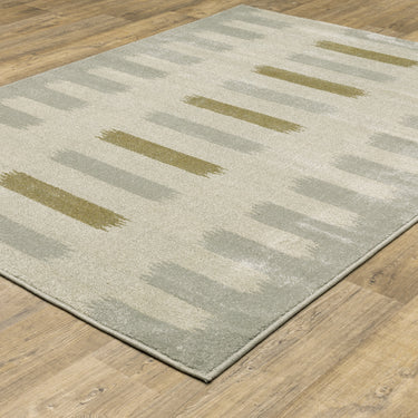 Oriental Weavers Branson BR09A Beige and Gray Large Seating Area Rug Striped Area Rug 6'7" x 9'2" — angled view showing pattern scale