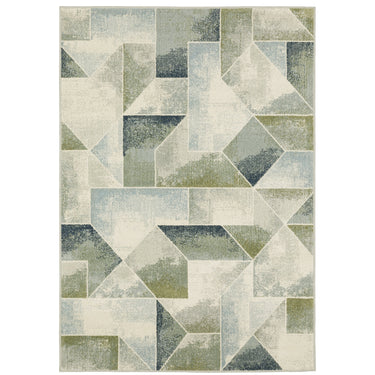 Oriental Weavers Branson BR10A Blue and Green Hallway Runner Geometric Runner Rug 1'10" x 7'3" — full overhead view of the rug