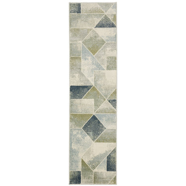 Oriental Weavers Branson BR10A Blue and Green Hallway Runner Geometric Runner Rug 1'10" x 7'3" — runner shape view