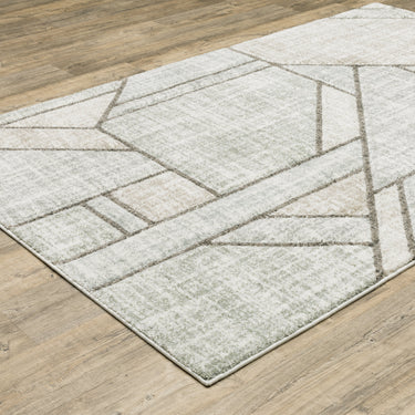 Oriental Weavers Cambria Grey 5569B Gray and Beige Large Seating Area Rug Polypropylene Area Rug 6'7" x 9'6" — angled view showing pattern scale