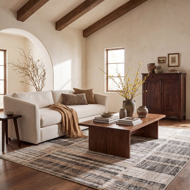 Oriental Weavers Cambria Natural 055X2 Tan and Charcoal Compact Bedroom Accent Modern Area Rug 3'3" x 5' — room setting