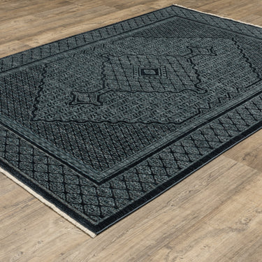 Oriental Weavers Capella CAP01 Blue and Teal Compact Bedroom Accent Traditional Area Rug 3'3" x 5' — angled view showing pattern scale