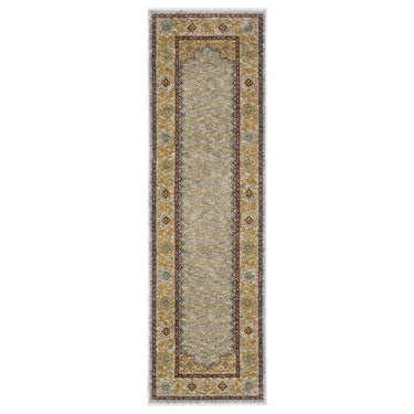 Oriental Weavers Capella CAP02 Pale Blue and Gold Hallway Runner Medallion Runner Rug 2'3" x 7'6" — runner shape view