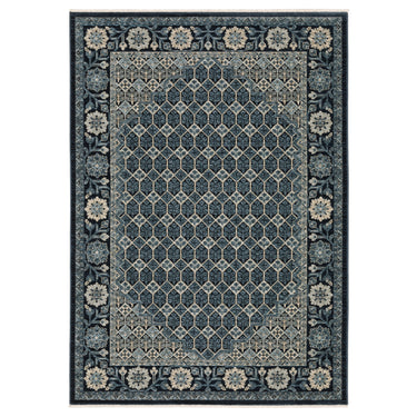 Oriental Weavers Capella CAP03 Deep Blue and Ivory Medium Living Room Rug Medallion Area Rug 5'3" x 7'6" — full overhead view of the rug