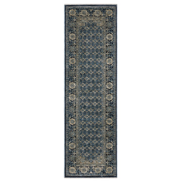 Oriental Weavers Capella CAP03 Deep Blue and Ivory Hallway Runner Polyester Runner Rug 2'3" x 7'6" — runner shape view